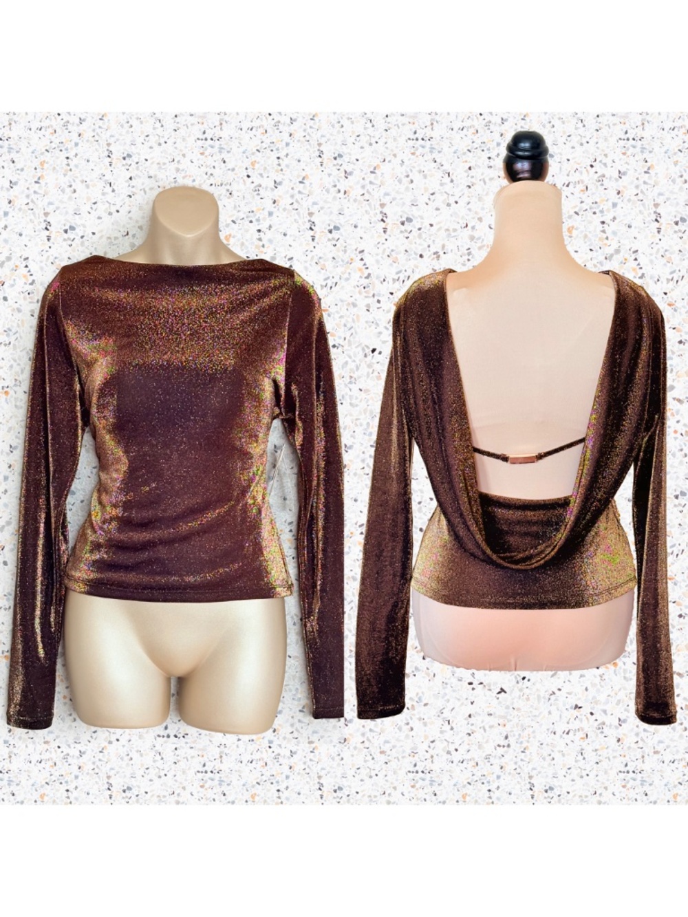 Abercrombie NWT Bra-Free Cowl Back Metallic Gold Shimmer Disco Top Sz L Holiday